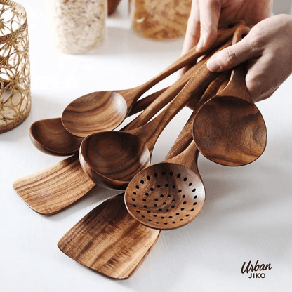 11-Piece Teak Wooden Utensil Set