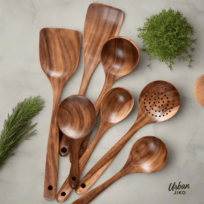 7-Piece Teak Wooden Utensil Set