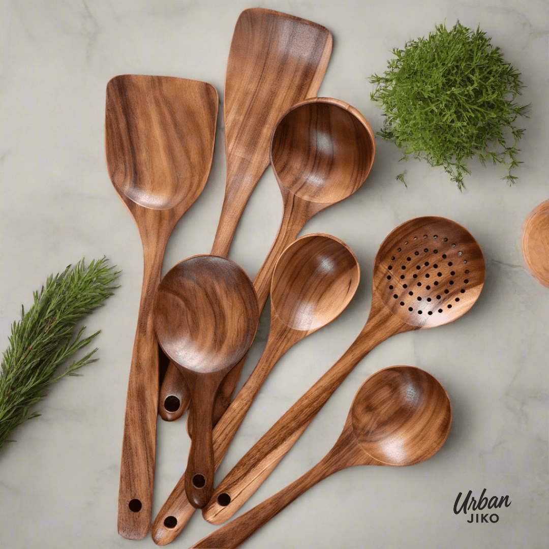 9-Piece Teak Wooden Utensil Set