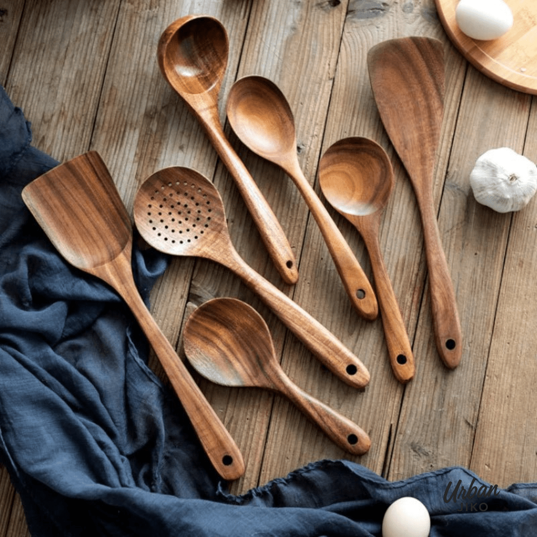 11-Piece Teak Wooden Utensil Set
