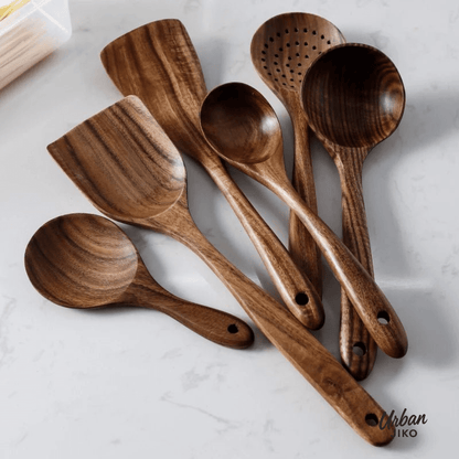 9-Piece Teak Wooden Utensil Set