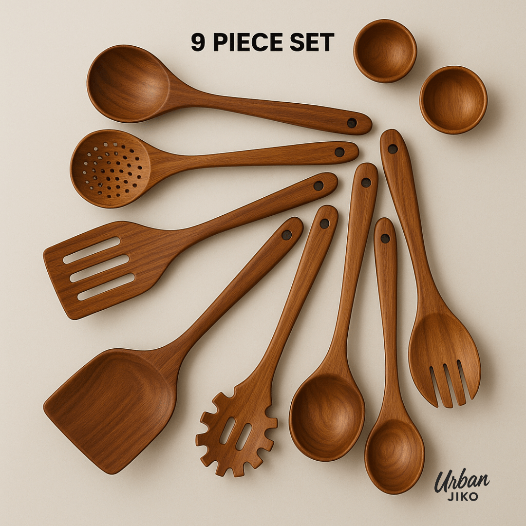 9-Piece Teak Wooden Utensil Set