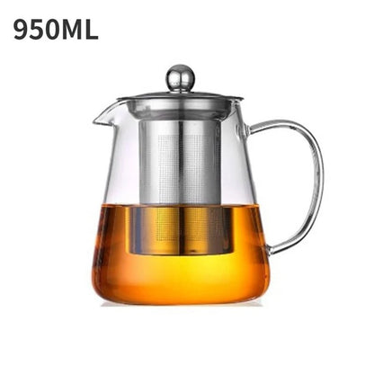 Heat Resistant Glass Teapot with Stainless Steel Tea Strainer