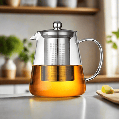 Heat Resistant Glass Teapot with Stainless Steel Tea Strainer