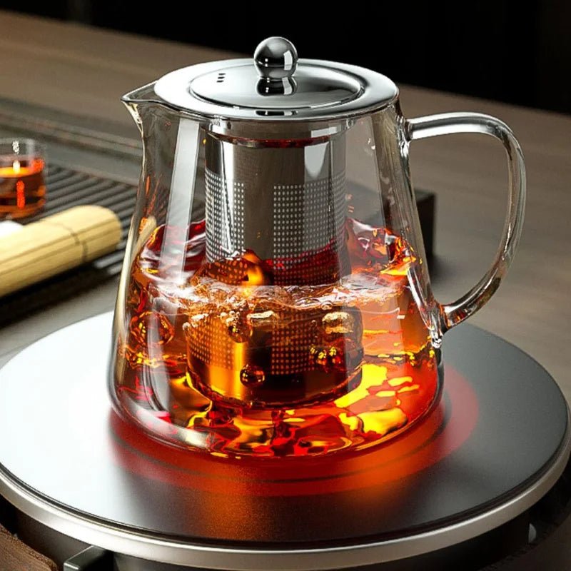 Heat Resistant Glass Teapot with Stainless Steel Tea Strainer
