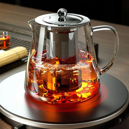 Heat Resistant Glass Teapot with Stainless Steel Tea Strainer