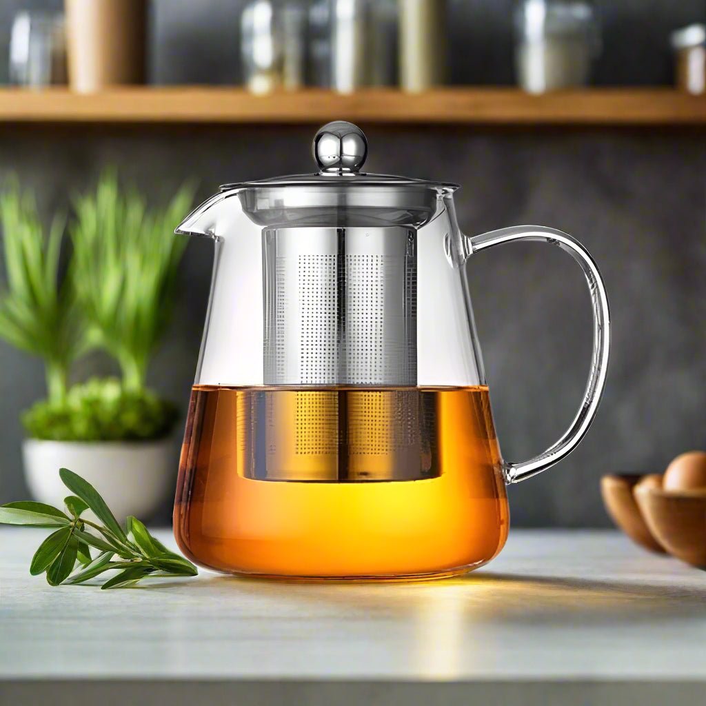 Heat Resistant Glass Teapot with Stainless Steel Tea Strainer