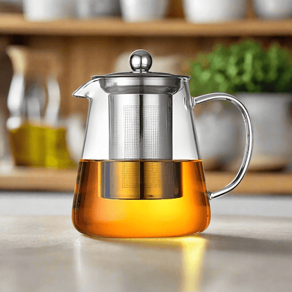Heat Resistant Glass Teapot with Stainless Steel Tea Strainer